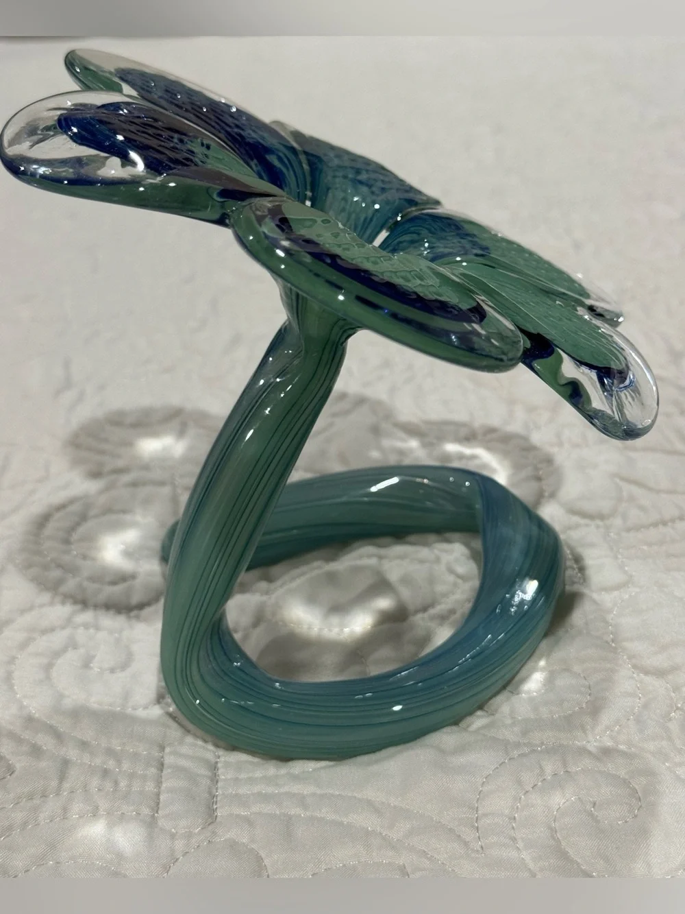 Murano Art Glass Flower in Teal and Blue